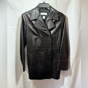 Preston & York Lamb Skin Womens Double Breasted Leather Jacket Size Small 80.00